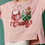 Christmas Candy Cup Sequined Casual Loose Sweatshirt