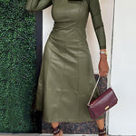 Long Sleeves Solid Color Split-Joint Round-Neck Inner Shirts + A-Line Bowknot Midi Dresses Two Pieces Set