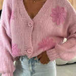 Embroidered Floral V-neck Long-sleeved Button-knit Cardigan