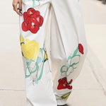 High Waisted Wide Leg Flower Print Pleated Pockets Pants Trousers