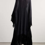 Batwing Sleeves Loose See-Through Solid Color Tasseled Mock Neck Maxi Dresses