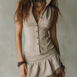 Vintage Stand-collar Blouse & Pleated Skirt Set With Lace Trim