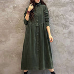 Original Solid Corduroy Lapel Dress