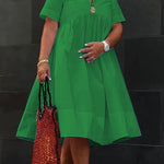 Loose Short Sleeves Solid Color Deep V-Neck Midi Dresses Shirt Dress