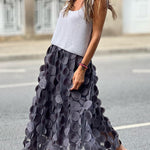 Three-dimensional polka-dot yarn high-waisted versatile retro a-line skirt with wide hem