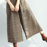 Vintage Loose Wide Leg Checkered Elastic Waist Pants