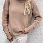Casual Loose Solid Color High-Neck Long Sleeves Knitwear