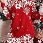 Christmas Snowflake Cold Shoulder Loose Sweatshirt Mini Dress