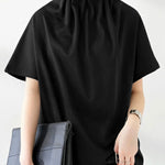 Loose Short Sleeves Solid Color Stand Collar T-Shirts Tops