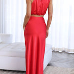 Such A Vibe High Neck Satin Drape Maxi Skirt Set