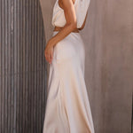 Such A Vibe High Neck Satin Drape Maxi Skirt Set