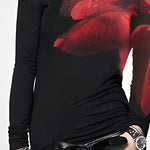 Long Sleeves Skinny Asymmetric Printed Split-Joint High Neck T-Shirts Tops