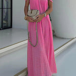 Modern and Sophisticated Linen Blend Draped Braids Cover Up Maxi Dress