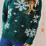 Christmas Pattern Knitted Crew Neck Long Sleeved Sweater