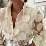Long Sleeves Loose Buttoned Mesh Polka-Dot Split-Joint Lapel Blouses&Shirts Tops