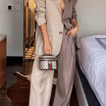 Girl Boss Avant-garde Contrast Colors Lapel Boyfriend Blazer and Pocketed Wide Leg Pants Set