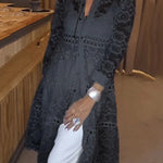 Solid Color Hollow Lace Lapel Button Long Shirt