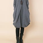 A-line Long Sleeves Pleated Solid Color Round-neck Dresses Maxi Dresses