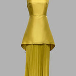 A-Line Loose Pleated Solid Color Split-Joint Tiered Round-Neck Evening Dresses Maxi Dresses