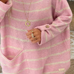 Solid Color Contrast Stripe Pullover Round Neck Loose Sweater