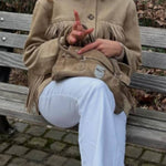 Retro-style coat with lapel and fringed suede