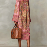 Long Sleeves Loose Contrast Color Printed Mock Neck Midi Dresses