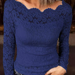Solid Color Lace Patchwork Long-sleeved Shirt