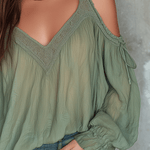 Boho V-Neck Off-Shoulder  Lace Blouse