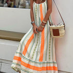 Happy Sunday Linen Blend Ethnic Print A-line Cami Maxi Dress