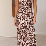 Taylan Brown Deep V Neck Midi Dress