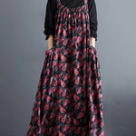 Artistic Retro Ramie Cotton Loose 3 Colors Floral Printed Square-Neck Sleeveless Strap Dress