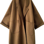 Long Sleeves Loose Buttoned Pockets Solid Color Split-Joint Notched Collar Woolen Coat