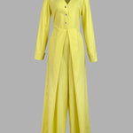 High Waisted Long Sleeves Buttoned Pockets Solid Color V-Neck Jumpsuits