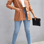 FASHION AFFAIRS POCKETED FAUX LEATHER BLAZER
