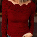 Solid Color Lace Patchwork Long-sleeved Shirt