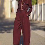 High Waisted Wide Leg Pleated Split-Joint Pants Trousers