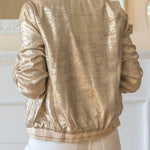 Pale Khaki Metallic Zip up Baseball Jacket