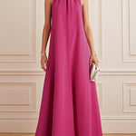 A-Line Loose Pleated Solid Color Mock Neck Maxi Dresses
