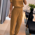 Jemma Puff Sleeve Top and High Waist Pocketed Cuffed Pants Set