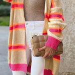 Striped Colorblock Rib Knit Drop Sleeve Long Cardigan