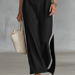 Women's Minimalist White-trimmed Button-down Collar Sweatshirt Dress Maxi Dress
