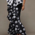Skinny Sleeveless Bow-Embellished Pleated Polka-Dot Split-Joint Tube Maxi Dresses