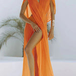 Enjoy Your Vacation Linen Blend Ruched Shoulder Drape Loose Cover Up Maxi Dress