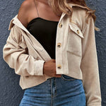 Flap Pockets Turn Down Collar Corduroy Shacket