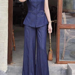 Loose Sleeveless Buttoned Pockets Solid Color Round-Neck Vest Top