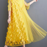 Loose Short Sleeves Asymmetric Gauze Split-Joint Round-Neck Midi Dresses