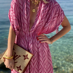 Printed Drawstring Design Kimono Beach Maxi Dress