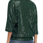 Solid Color Sequined Loose Round Neck Casual Top