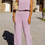 Modern and Elegant Solid Crop Tank and High Rise Flare Loose Pants Set