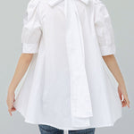 Casual Loose Bow-Embellished Solid Color Blouse